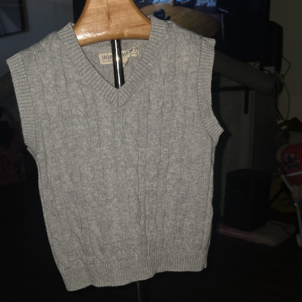 Gray Cable Knit V-Neck Sweater Vest by Hope & Henry - Kids